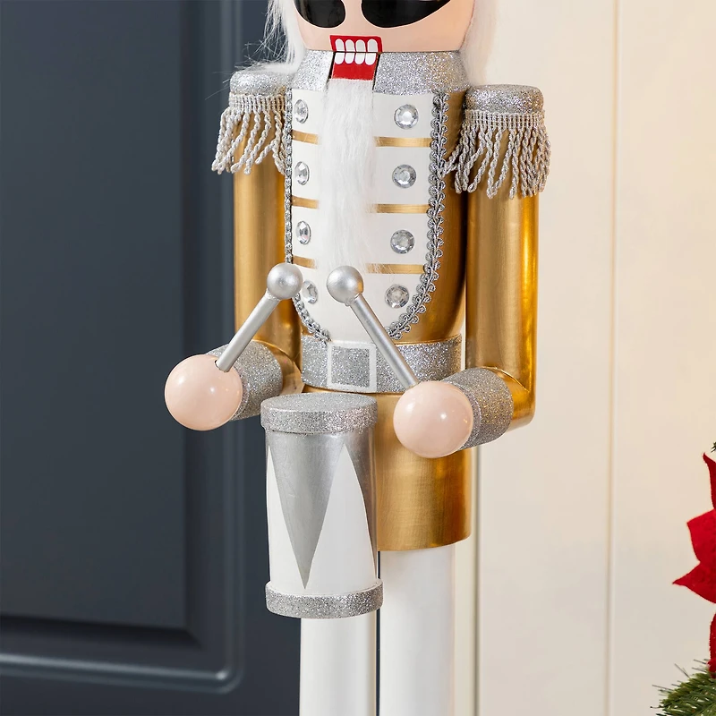 Glitzhome® 35.75"H Wooden Christmas Gold Dressed Soldier Nutcracker