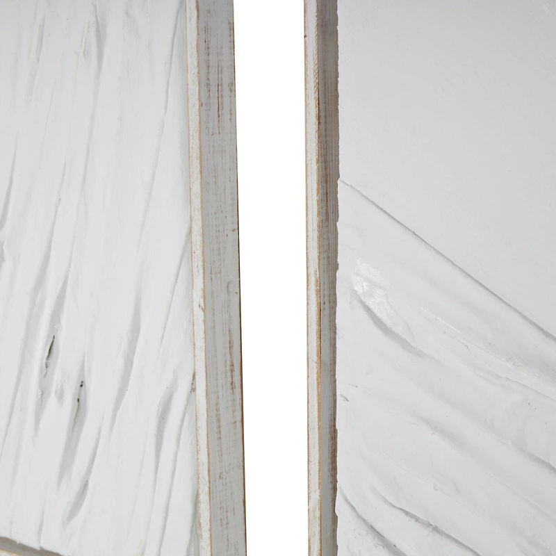 28" x 20" White Distressed Wood Abstract Wavy Wall Decor, Set of 2