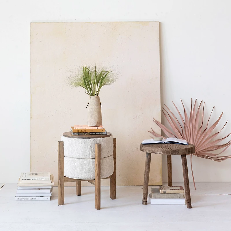 Hello Honey® 22" Woven Cotton & Wool Blend Table to Stool with Oak Wood Legs