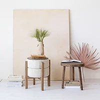 Hello Honey® 22" Woven Cotton & Wool Blend Table to Stool with Oak Wood Legs