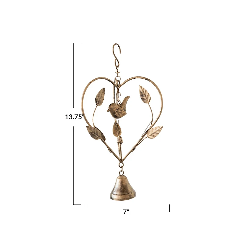 Hello Honey® 13.75" Gold Hanging Metal Heart Shaped Décor with Bird