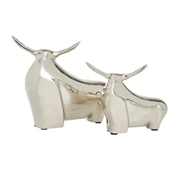 Silver Aluminum Contemporary Bulls Sculpture, Set of 2" 11", 8"