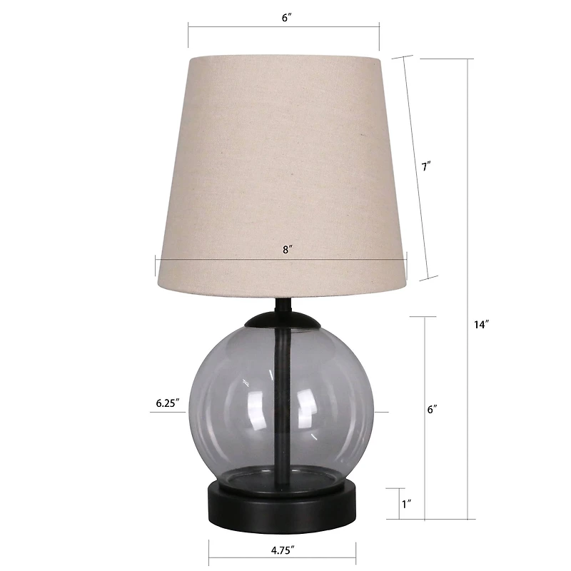 14" Black Metal & Glass Table Lamp with Natural Fabric Shade by Ashland®