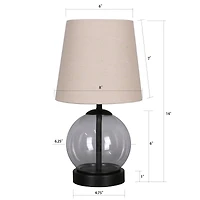 14" Black Metal & Glass Table Lamp with Natural Fabric Shade by Ashland®