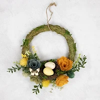 9" Easter Egg, Birds Nest & Wooden Flower Wreath