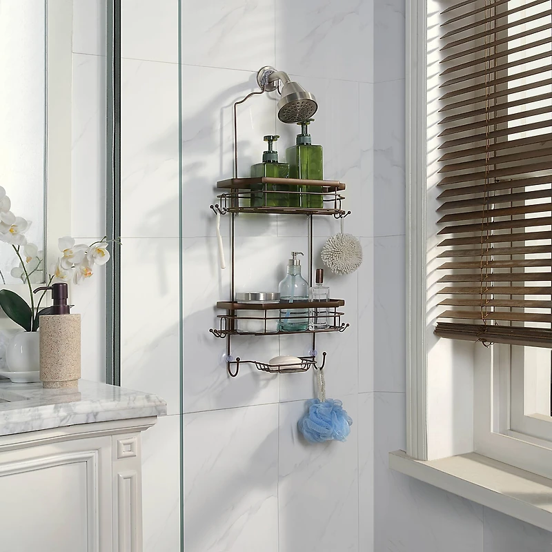 SunnyPoint Brown Modern Shower Caddy with 4 Hooks