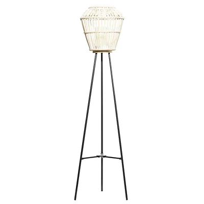 White Metal Natural Lantern, 55" x 13" x 13"