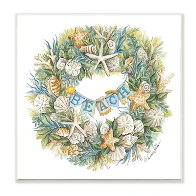 Stupell Industries Beach Seashell Wreath Wooden Wall Plaque