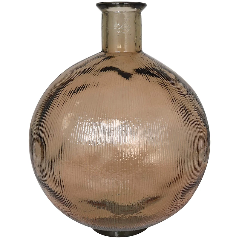 17" Brown Ribbed Spanish Bottle Recycled Glass Vase