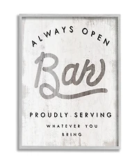 Stupell Industries Always Open Bar Wall Art in Gray Frame