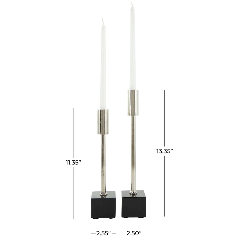 Silver Aluminum Slim Candle Holder with Black Block Base Set