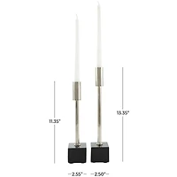 Silver Aluminum Slim Candle Holder with Black Block Base Set