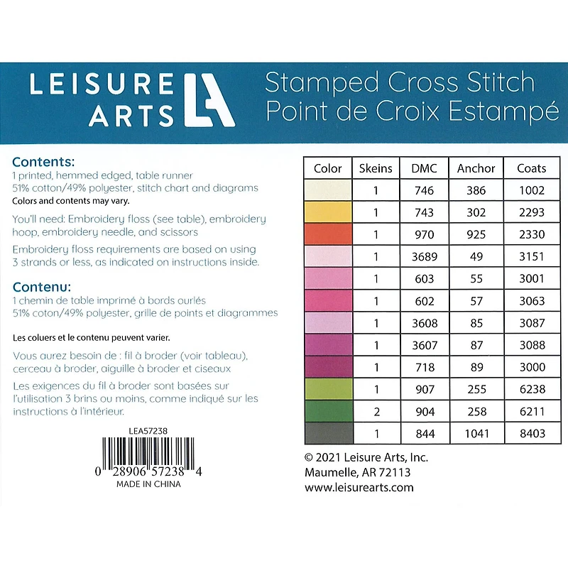 Leisure Arts® Tulips & Poppies Table Runner Stamped Cross Stitch Kit