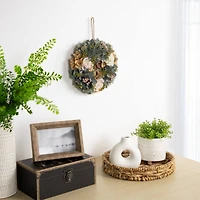 10" Tan & Blue Wooden Floral Wreath