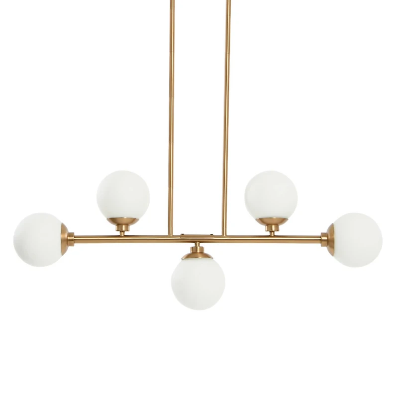 Hello Honey® Robert Stevenson Lighting Lorne 34" Brushed Gold 5-Light Metal and Frosted Glass Chandelier