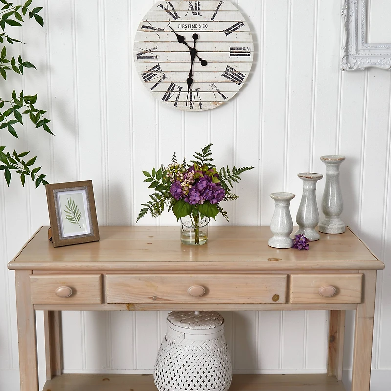 14” Hydrangea & Berry Arrangement in Glass Vase