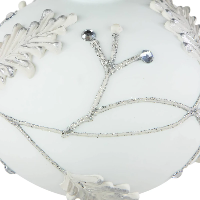 3.5" White & Silver Leaves Glass Onion Ornament