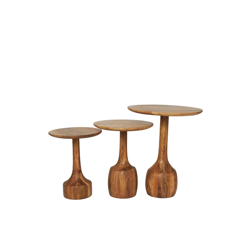 Brown Mango Wood Handmade Accent Table with Elevated Bases Set