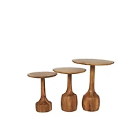 Brown Mango Wood Handmade Accent Table with Elevated Bases Set
