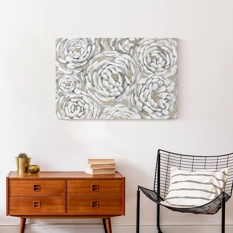 Cream & Gray Floral Canvas Wall Art