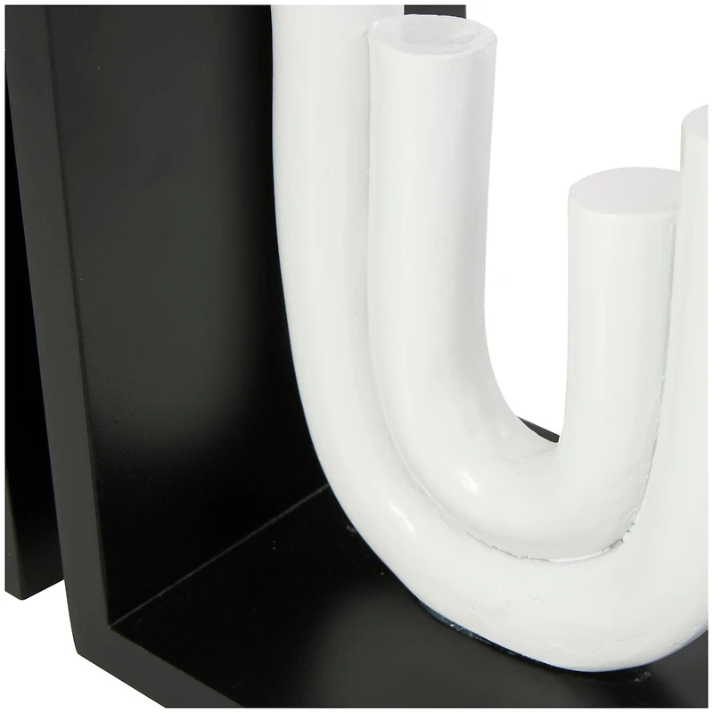 7" White MDF Abstract Layered U-Shaped Bookends with Black Stands Set
