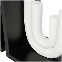 7" White MDF Abstract Layered U-Shaped Bookends with Black Stands Set