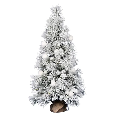 4ft. Unlit Frosted Beacon Pine with Snowballs & Pinecones Artificial Christmas Tree in Burlap Base