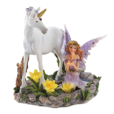 Forest Magic Fairy and Unicorn Figurine 5.25" x 4.25" x 5