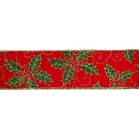 2.5" x 20ft. Red Glitter Holly Wired Ribbon by Celebrate It®