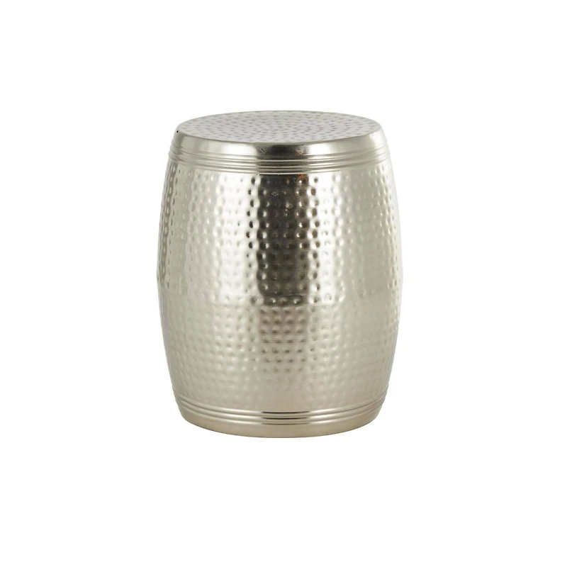 19" Silver Metal Handmade Hammered Drum Accent Table with Hammered Design