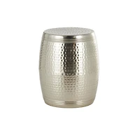 19" Silver Metal Handmade Hammered Drum Accent Table with Hammered Design