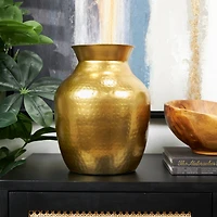 12" Gold Metal Hammered Spotted Vase