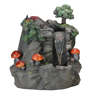 24.5" Solar LED Lighted Mushrooms by Waterfall Outdoor Patio Garden Water Fountain
