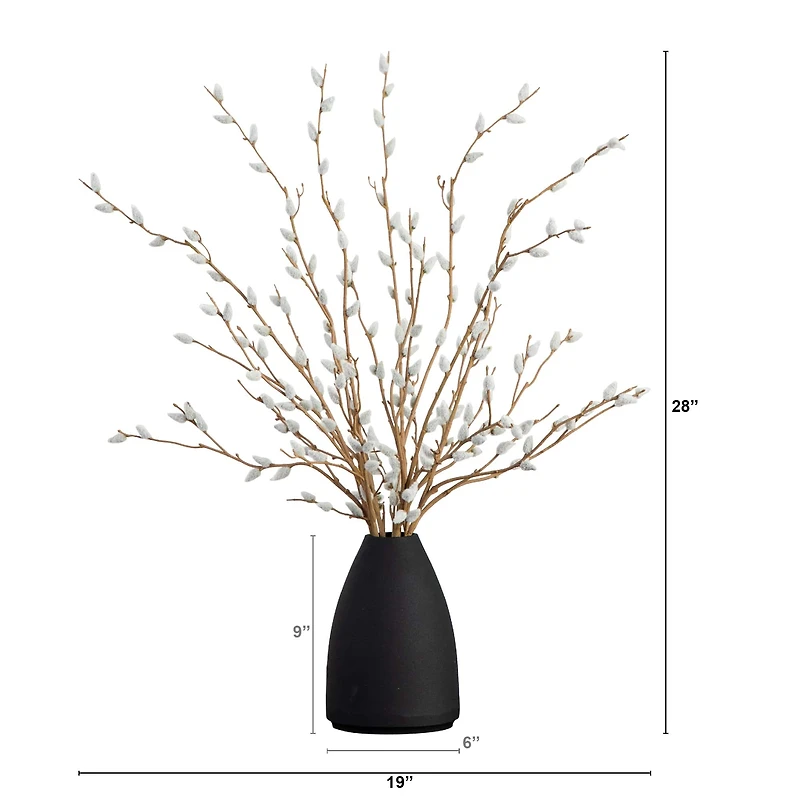 2ft. Pussy Willow Arrangement in Modern Metal Black Vase
