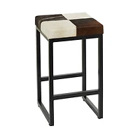 Black Iron and Leather Industrial Stool, 24" x 14" x 14"