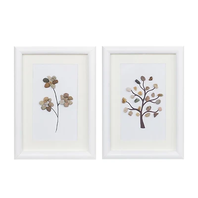 Framed Tree & Floral Pebble Art Set