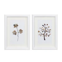 Framed Tree & Floral Pebble Art Set
