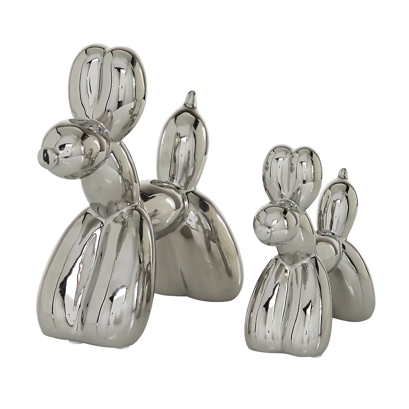 Silver Porcelain Balloon Animal Dog Sculpture Set
