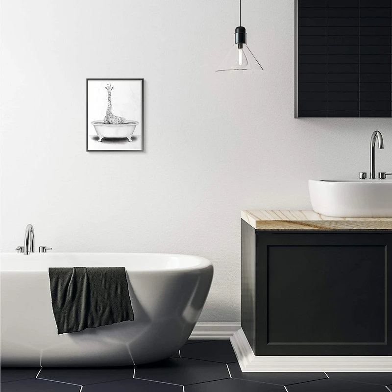 Stupell Industries Giraffe in a Tub with Black Frame Wall Accent