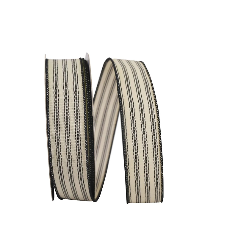 JAM Paper Linen Wired Ticking Stripe Ribbon