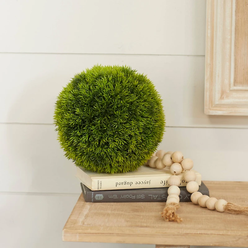 CosmoLiving by Cosmopolitan 9" Green Contemporary Style Faux Grass Ball Artificial Foliage