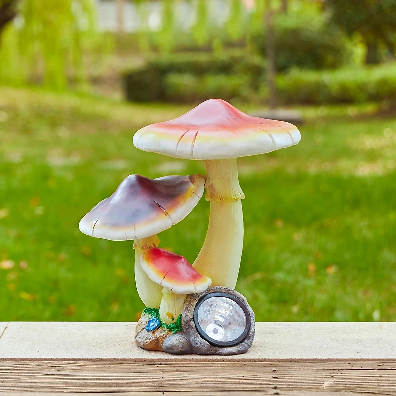 Glitzhome® 15.75" Solar Powered Vibrant Mushroom Garden Statue