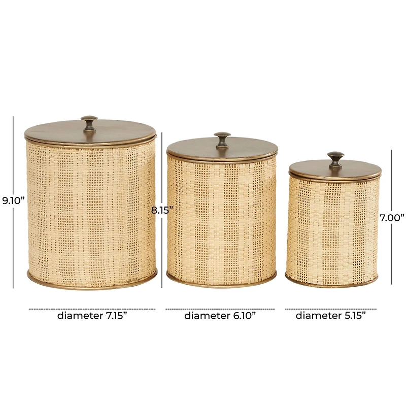 Beige & Gold Woven Paper Decorative Jar Set