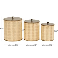 Beige & Gold Woven Paper Decorative Jar Set