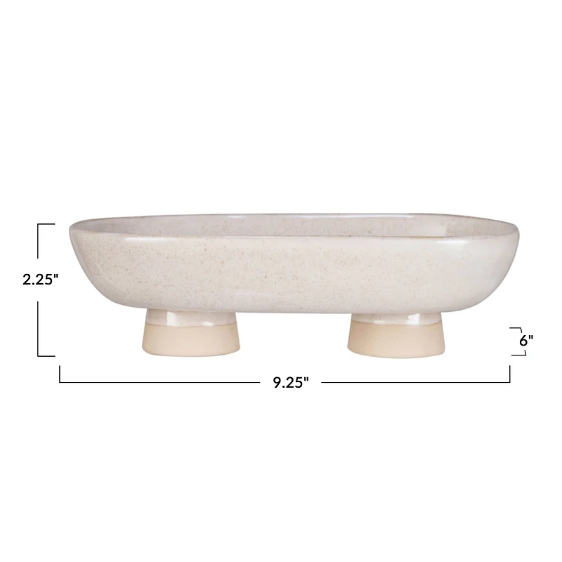 Hello Honey® 9.25" Cream Stoneware Oval Platter with Oversized Feet