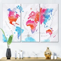 Designart - World Map In Pink and Blue
