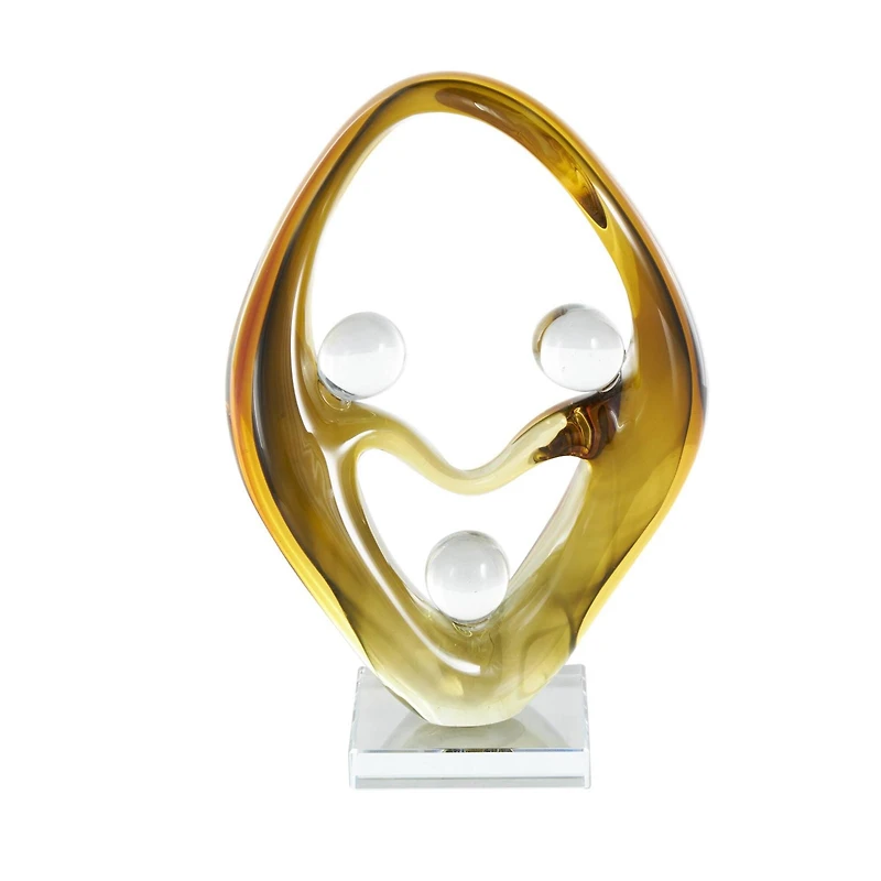 11.75" Orange Abstract Family Curved Glass Sculpture