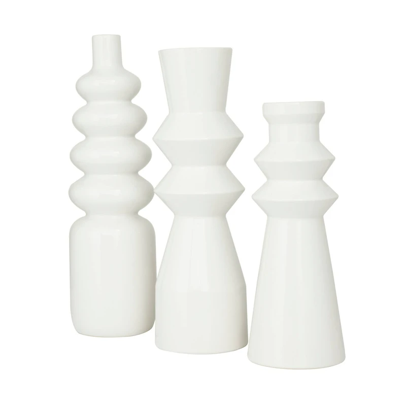 White Stoneware Contemporary Vase, Set of 3" 16",17"