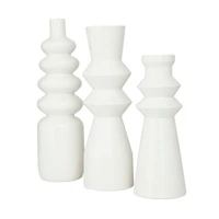 White Stoneware Contemporary Vase, Set of 3" 16",17"