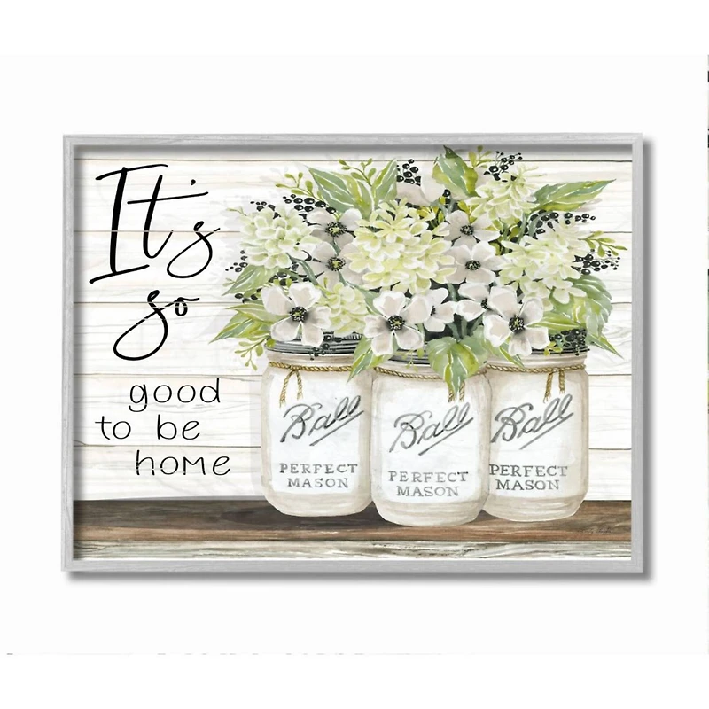 Stupell Industries It's So Good To Be Home Floral Wall Art in Gray Frame